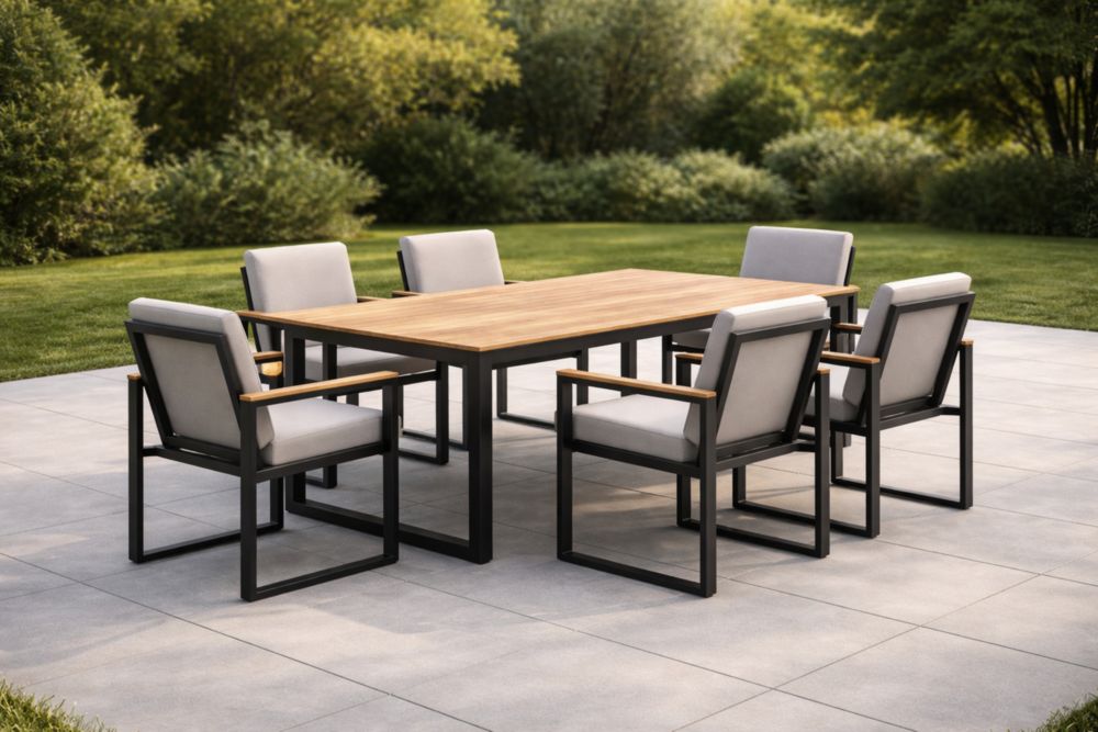 Set da Giardino in Legno e Metallo con Tavolo Rettangolare e 6 Sedie