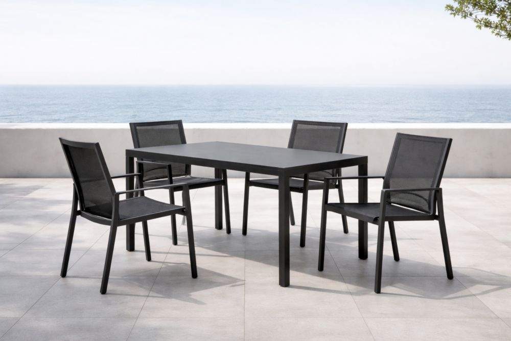 Set da esterno in alluminio nero con tavolo e sedie