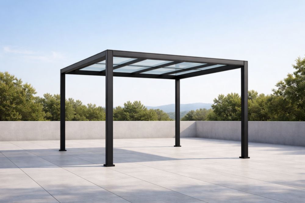 Gazebo in Alluminio con Tetto in Vetro Temperato Nero