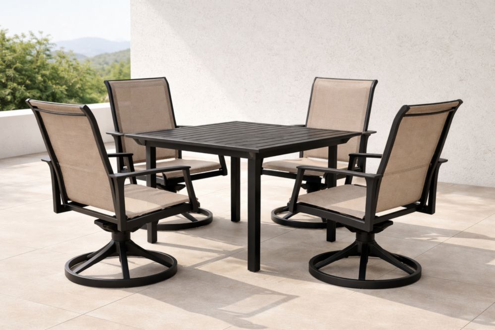 Set da Giardino in Alluminio con Tavolo Quadrato e 4 Sedie Textilene Nero/Beige