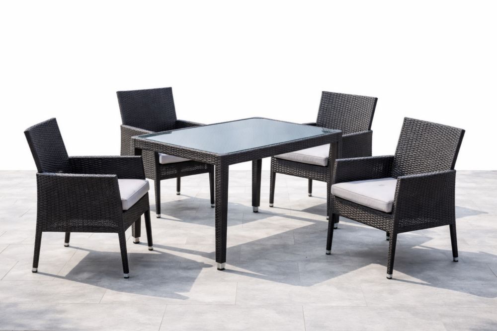 Set da Giardino in Rattan con Tavolo in Vetro e Sedie