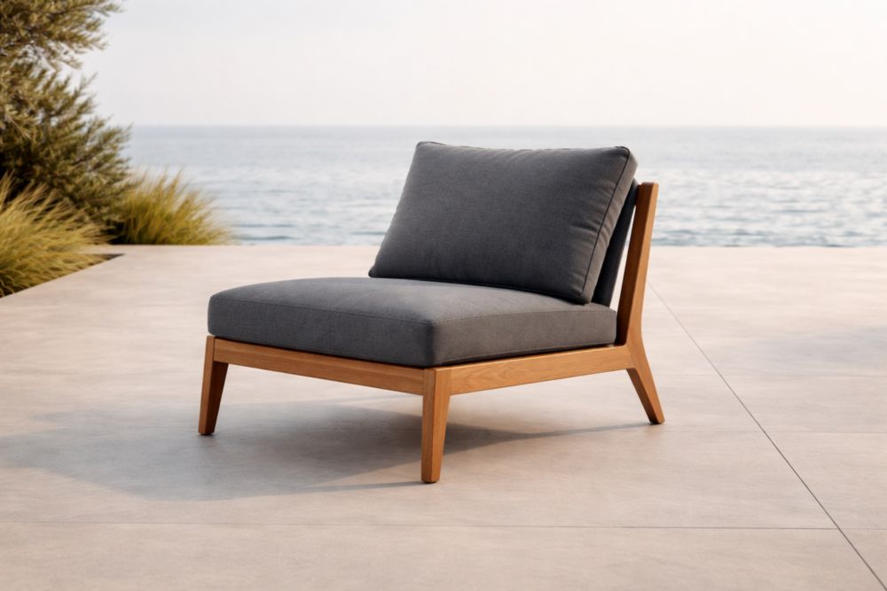 Poltrona da Esterno in Teak con Cuscini Grigi