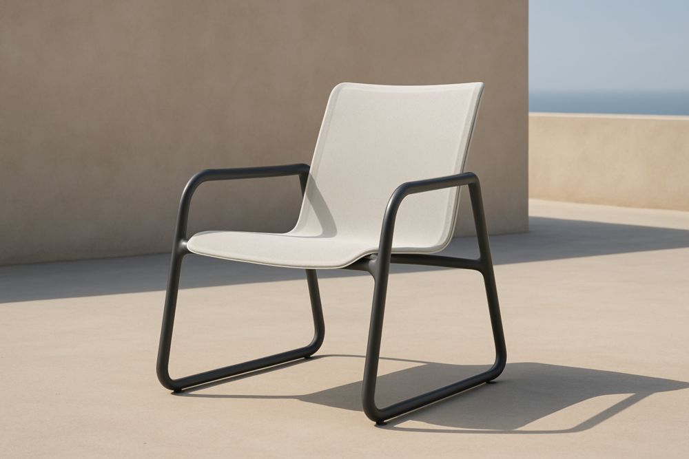 Sedia da Esterno in Alluminio Nero con Seduta in Poliestere Beige