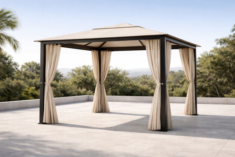Gazebo da Giardino Struttura in Metallo con Tendoni in Poliestere Beige