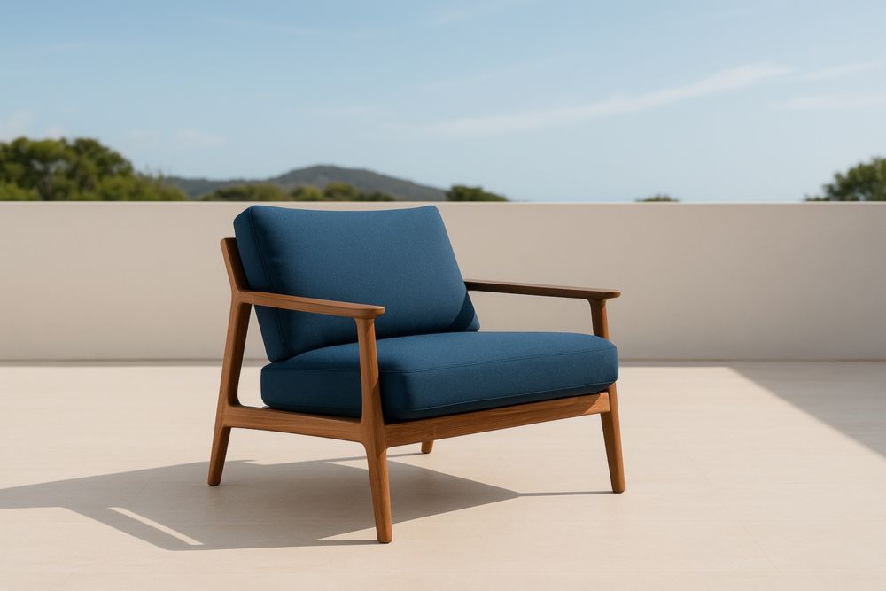Poltrona da Esterno in Legno e Tessuto Blu 80x75x85 cm