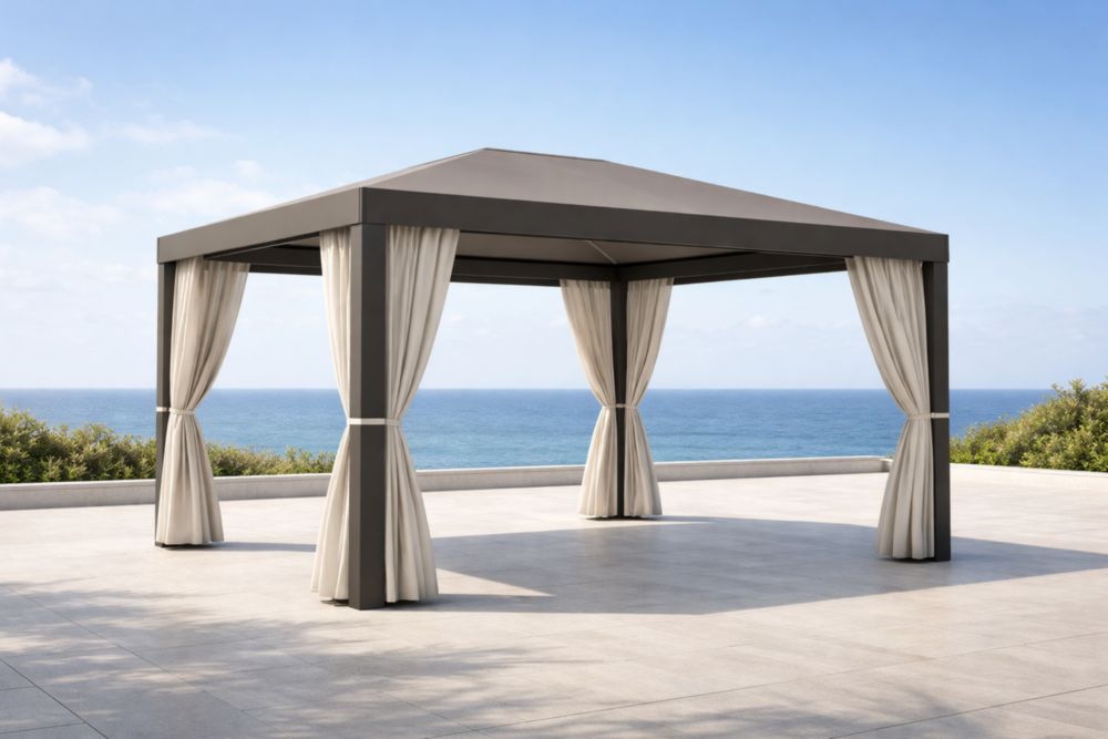 Gazebo in Alluminio con Tetto e Tende in Poliestere 300x400x260 cm