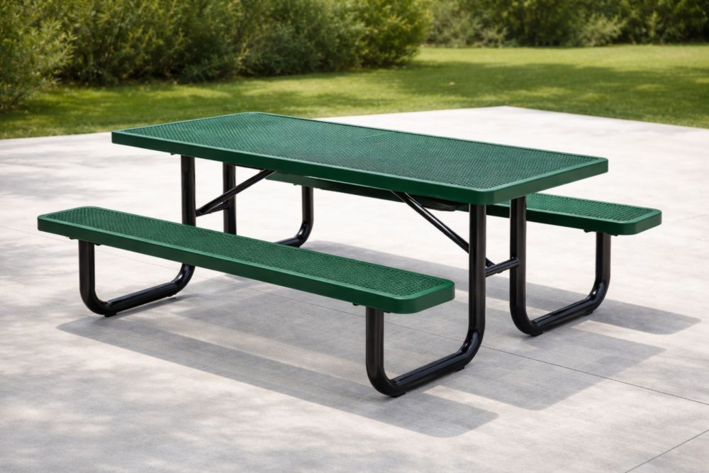 Tavolo da Picnic in Metallo Verde con Panchine
