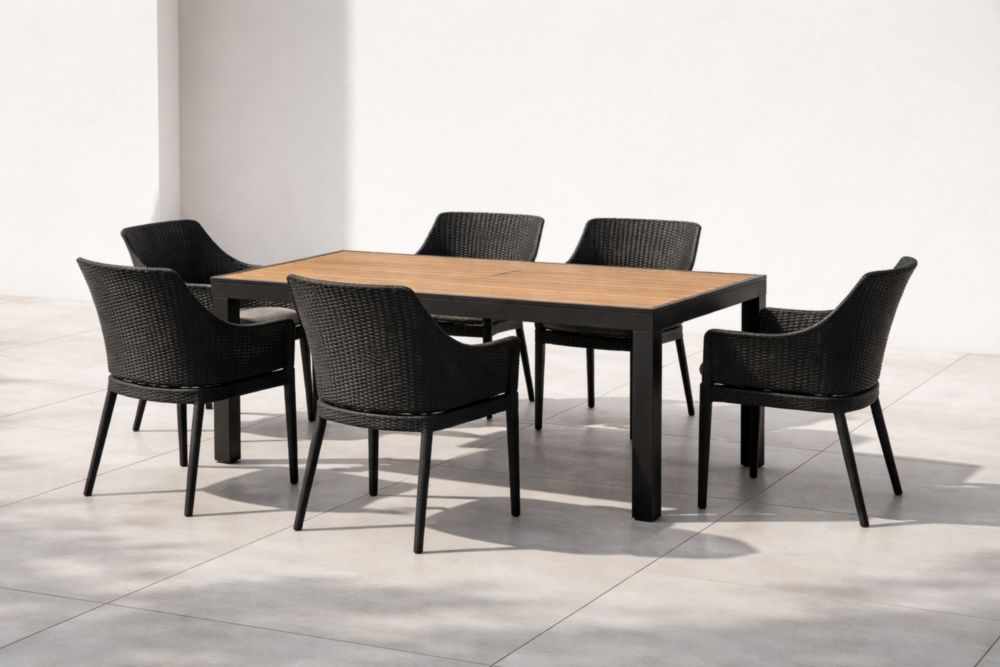 Set da Giardino Tavolo e Sedie in Metallo e Rattan con Piano in Legno