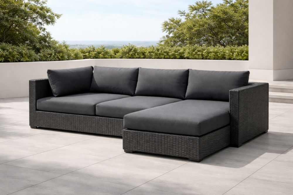 Divano Angolare da Esterno in Rattan Grigio Scuro