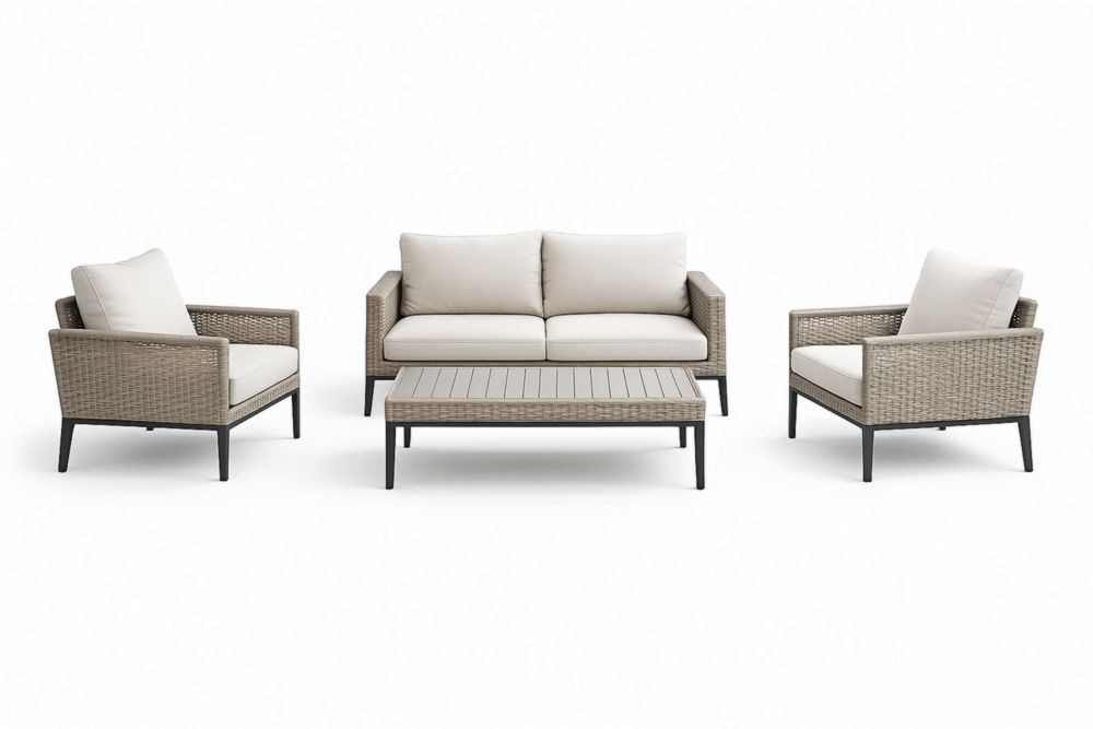 Set di Mobili da Giardino in Rattan con Cuscini Beige