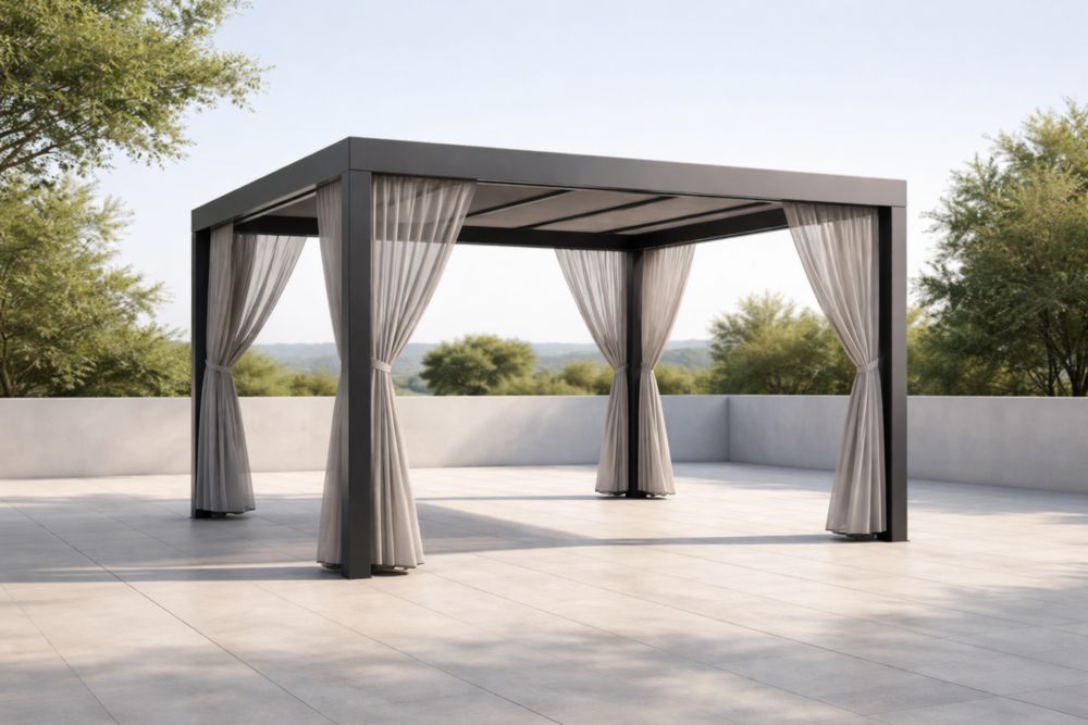 Gazebo in Alluminio con Tende Grigie 300x400x250 cm