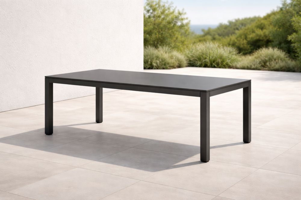 Tavolo da Giardino in Alluminio e Vetro Nero 200x100x75 cm