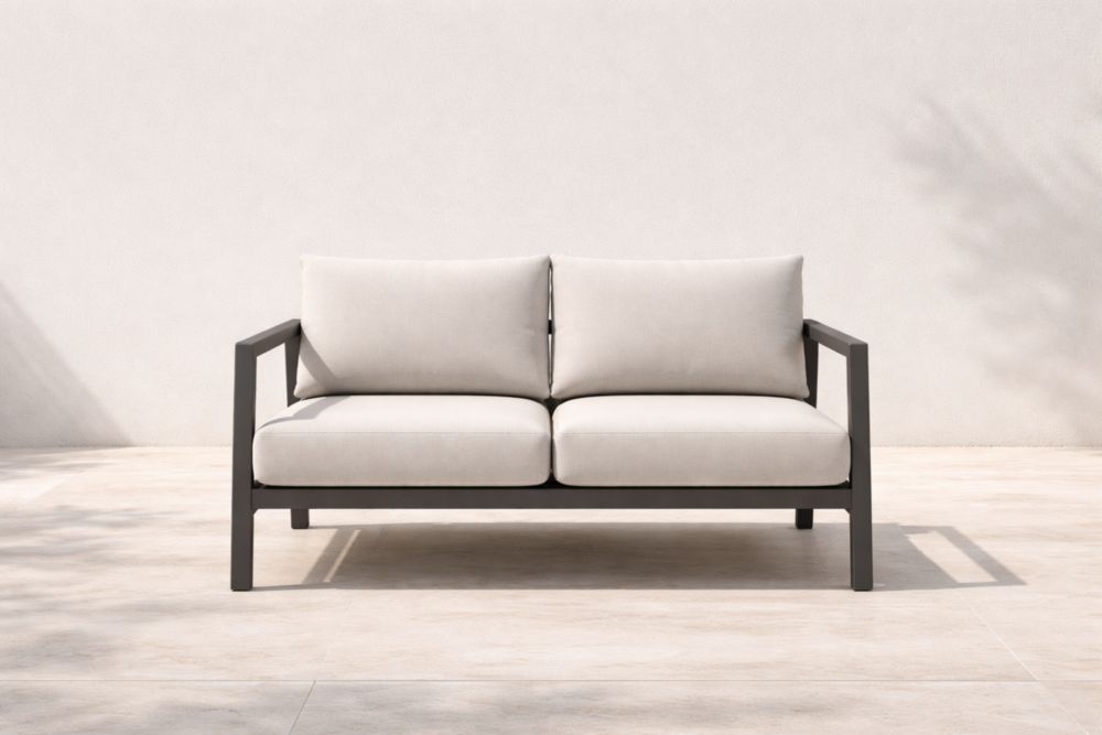 Divano a due posti da esterno in alluminio e tessuto beige