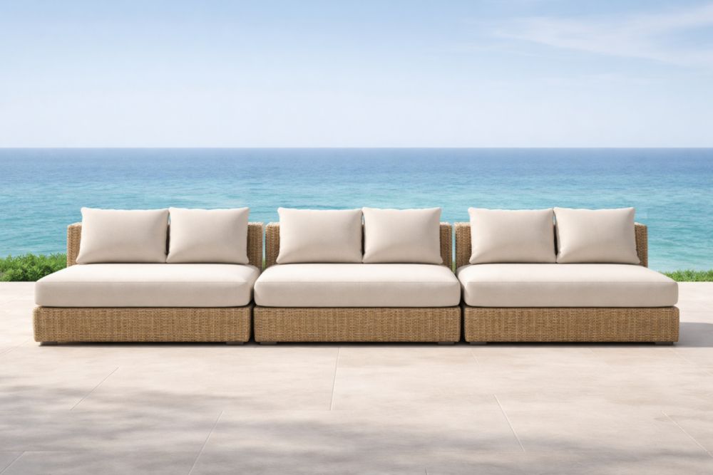 Divano modulare da esterno in rattan e tessuto beige