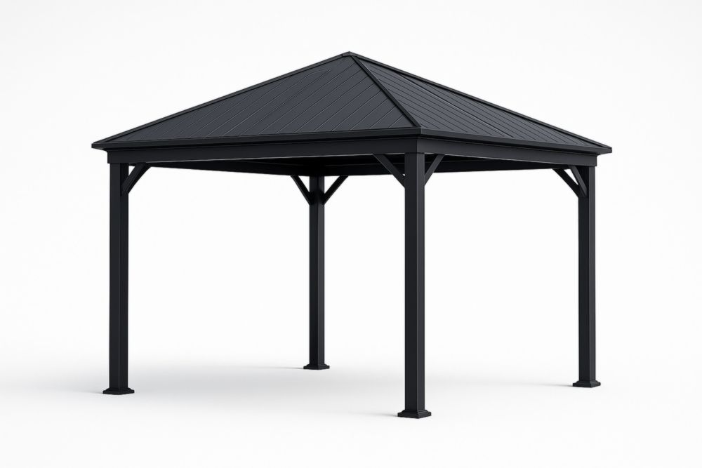 Gazebo in Alluminio Nero 3m x 3m×2.5m Tetto in Acciaio