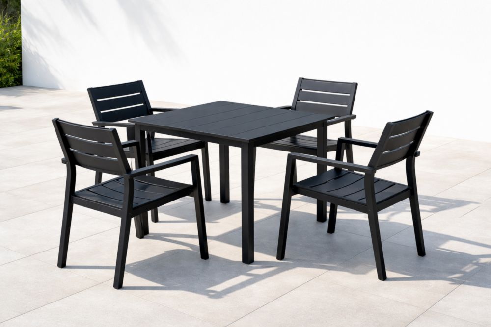 Set da Giardino in Alluminio Nero con Tavolo e Sedie