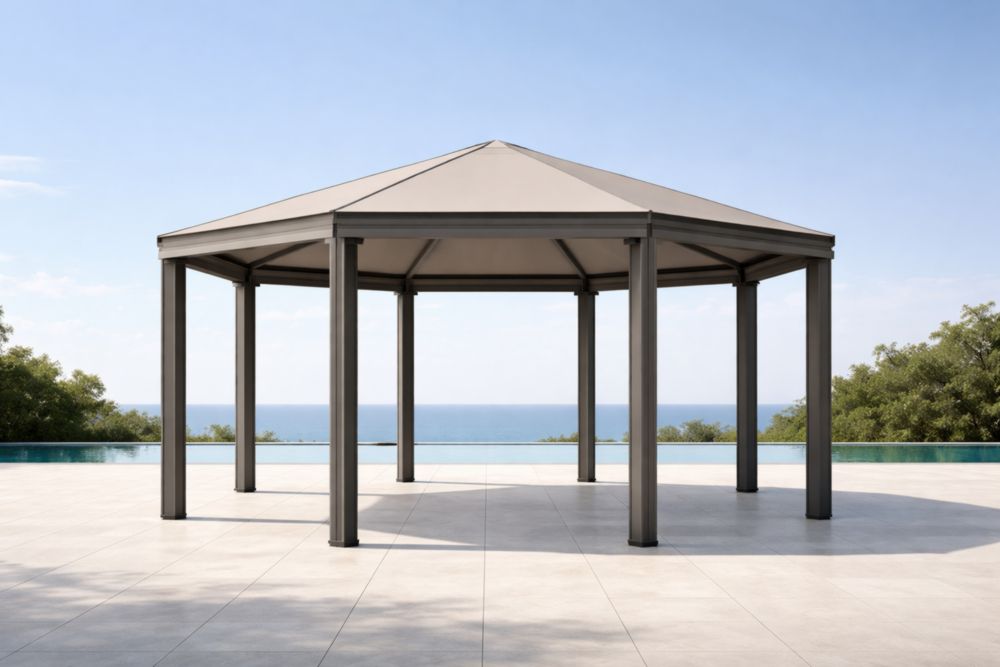 Gazebo ottagonale in alluminio e tessuto in poliestere 400 cm x 400 cm x 300 cm Grigio