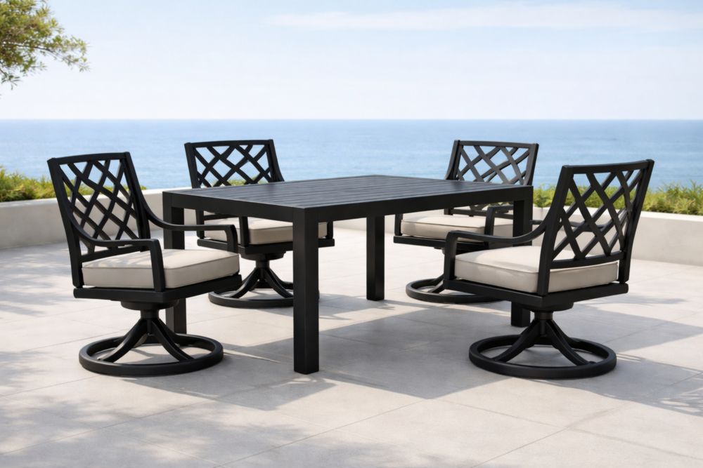 Set da giardino in alluminio con tavolo rettangolare e sedie girevoli