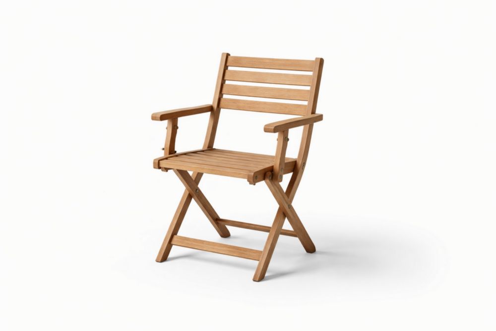 Chaise d'extérieur pliable en bois de teck massif avec accoudoirs