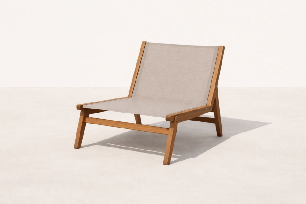 Chaise longue extérieure en bois d'acacia et polyester