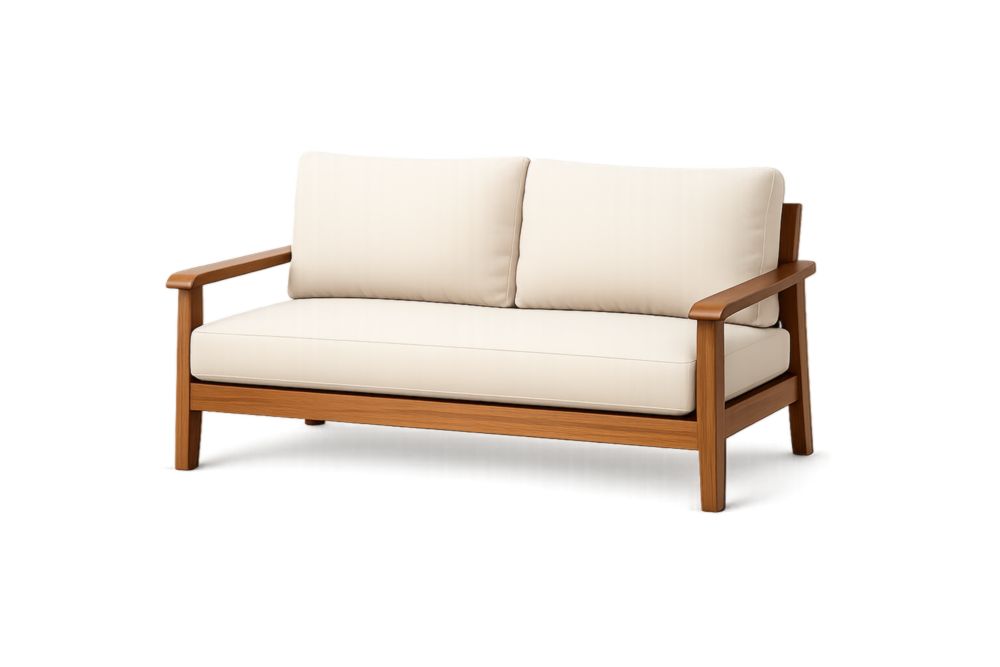 Canapé 2 places d'extérieur en bois d'acacia avec coussins en polyester blanc