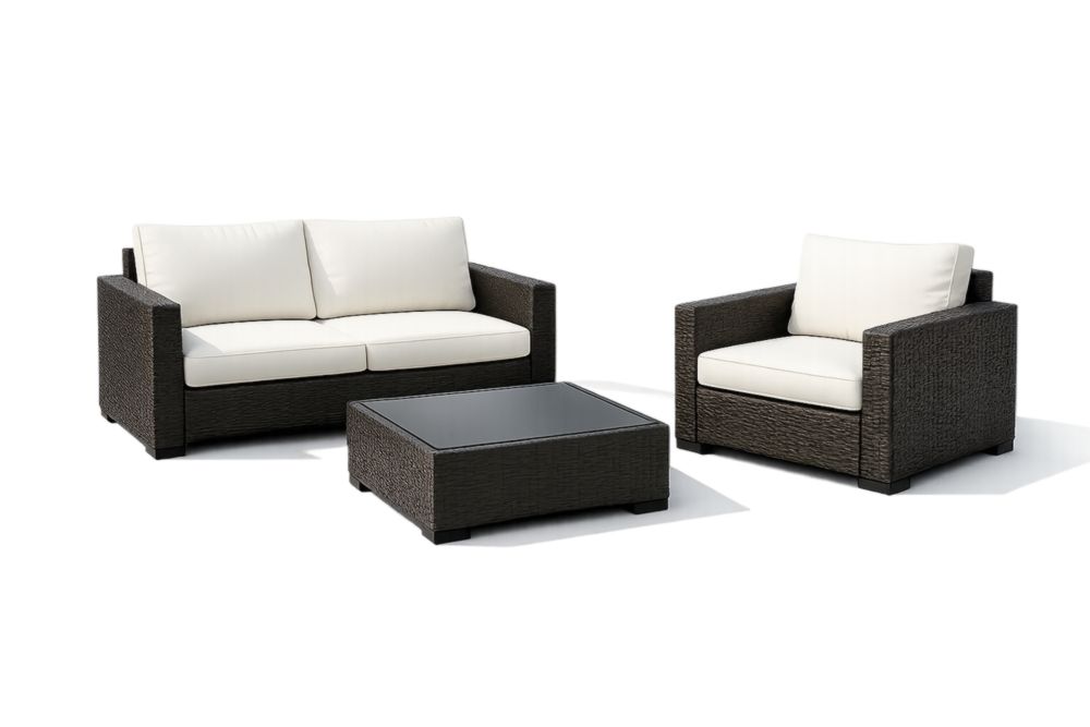 Ensemble de canapé d'extérieur en résine tressée et coussins blancs