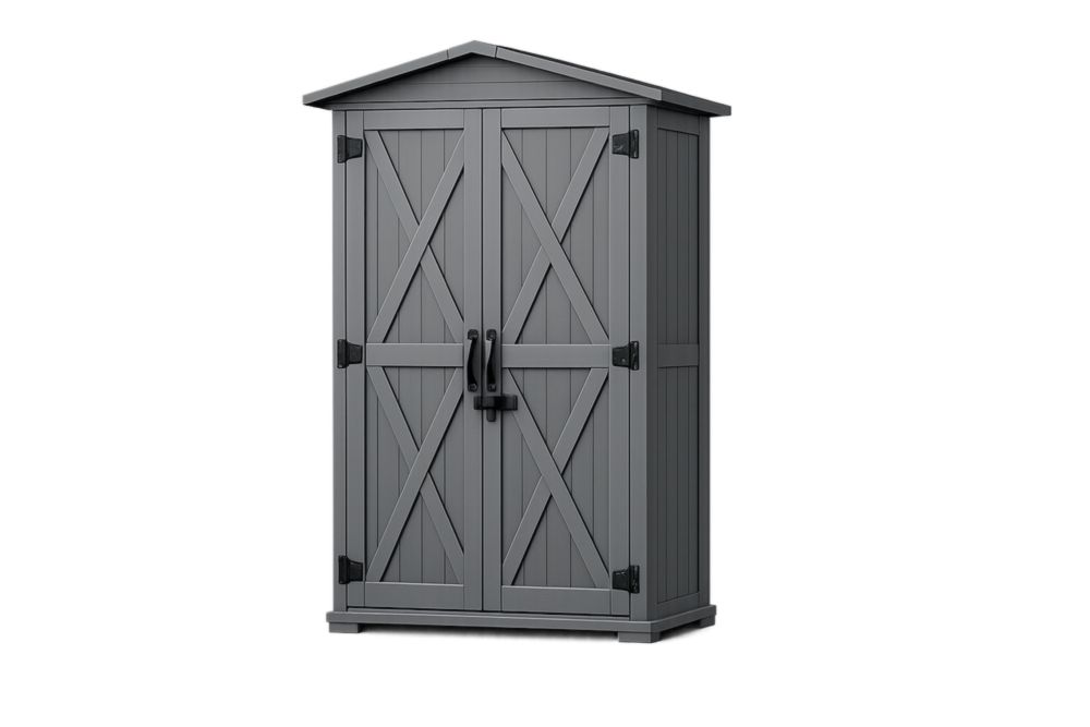 Armoire de jardin en plastique gris avec portes battantes