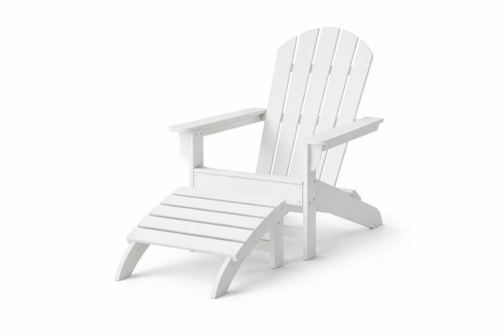 Fauteuil Adirondack d'extérieur avec repose-pieds en polyéthylène haute densité – Blanc