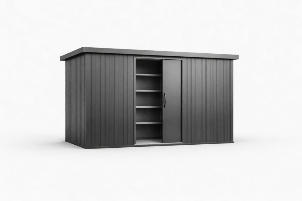 Abri de Jardin en Acier Galvanisé Gris avec Porte Coulissante