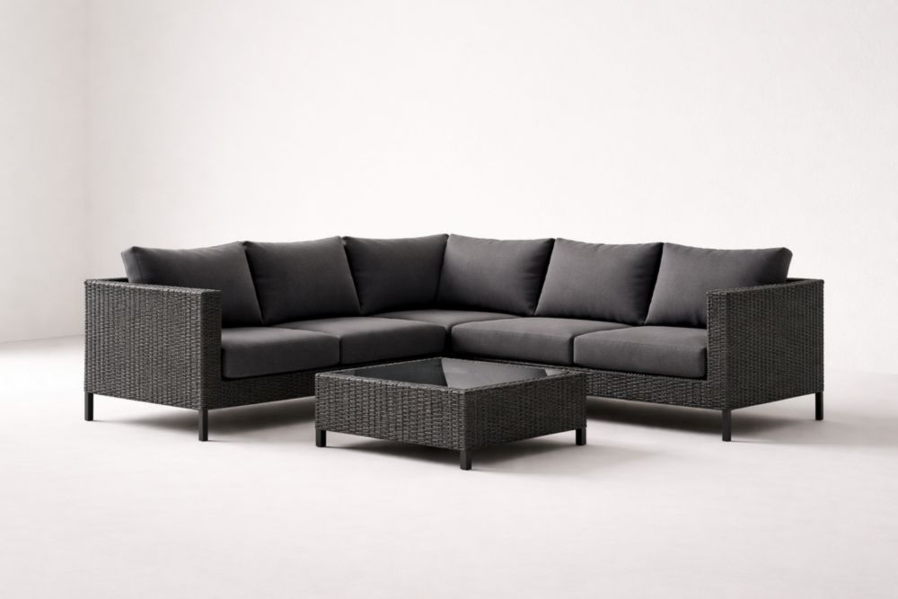 Ensemble de canapé d'angle extérieur en résine tressée avec coussins en polyester