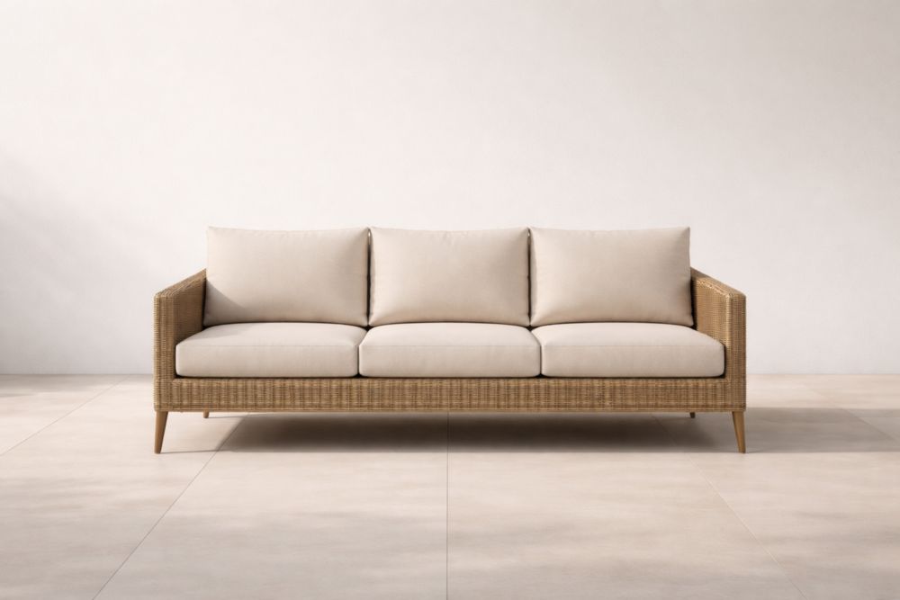 Canapé 3 places d'extérieur en rotin beige