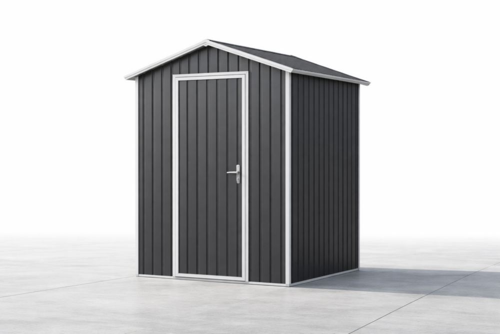 Abri de jardin en acier galvanisé gris avec porte battante