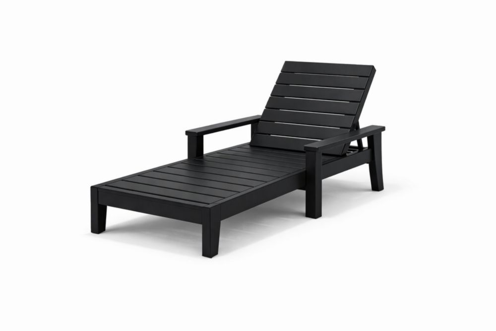 Chaise longue ajustable en plastique noir 195 cm x 65 cm x 35 cm(L x l x H)