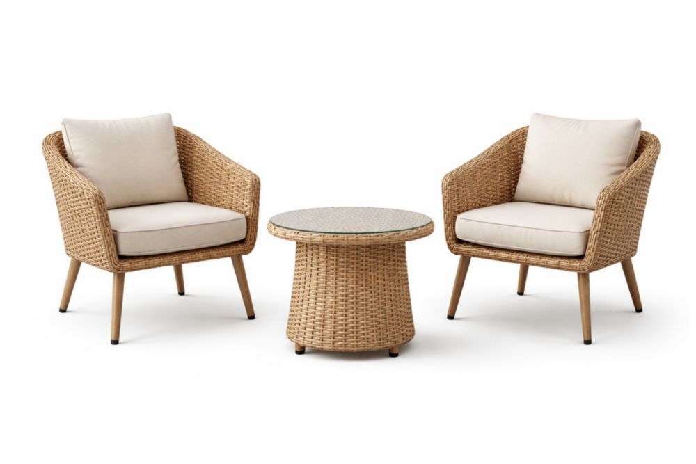 Ensemble de fauteuils d'extérieur en rotin synthétique avec table en verre