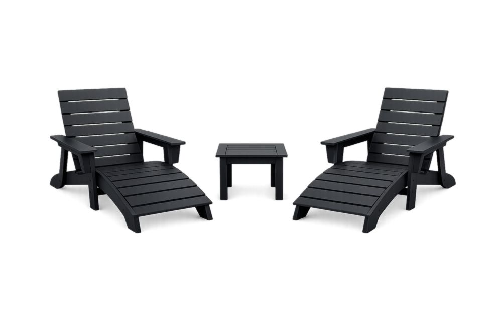 Ensemble de fauteuils d'extérieur avec table basse en plastique noir