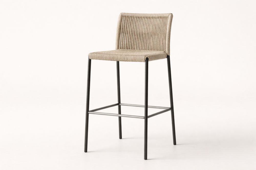 Tabouret de bar d'extérieur en acier et corde tressée – Hauteur 100 cm