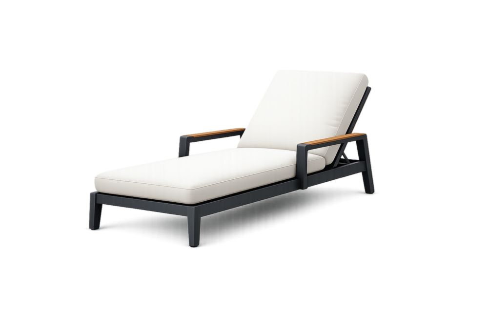Chaise Longue en Aluminium et Teck avec Coussins en Polyester Blanc