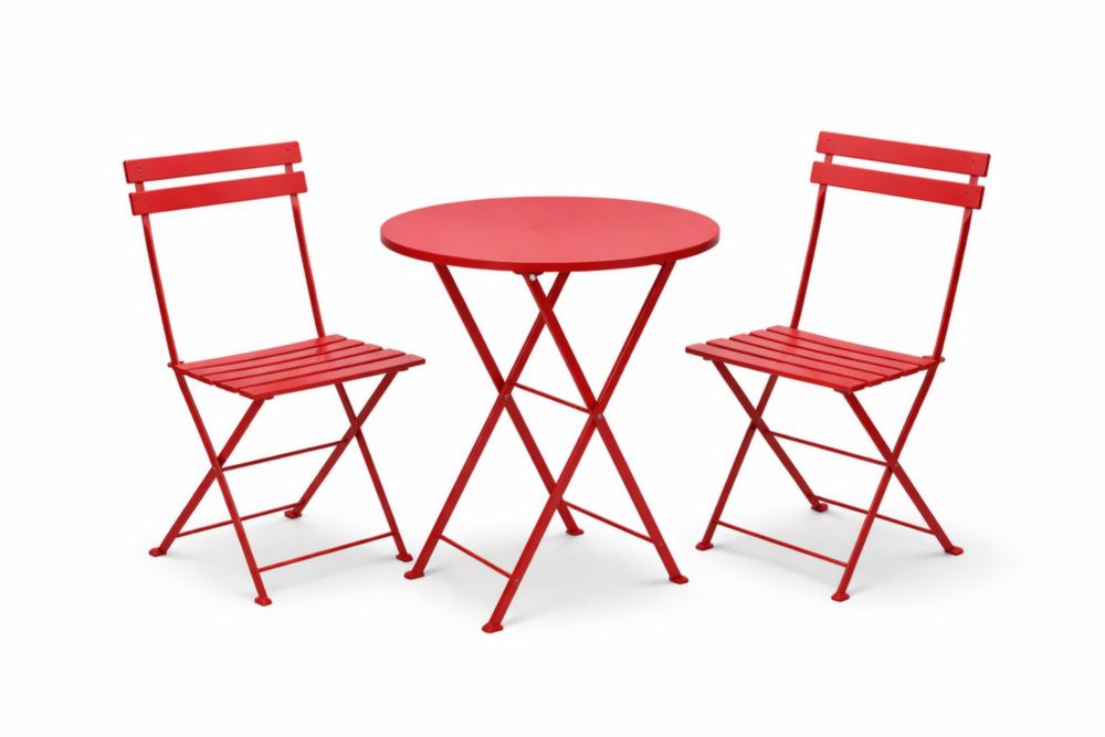 Ensemble de table à manger de jardin ronde D60 cm en métal rouge avec 2 chaises