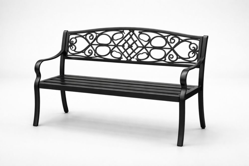 Banc d'extérieur en fer forgé noir – Longueur 125 cm