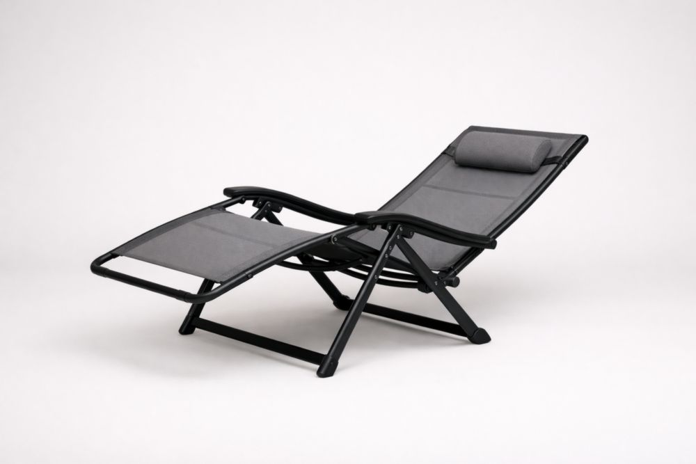 Chaise Longue Pliable Aluminium et Tissu Gris