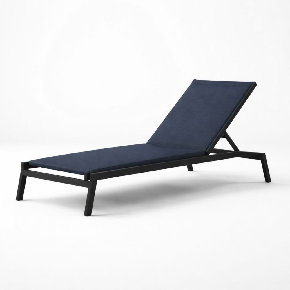 Chaise Longue Aluminium Textilène Bleu Réglable