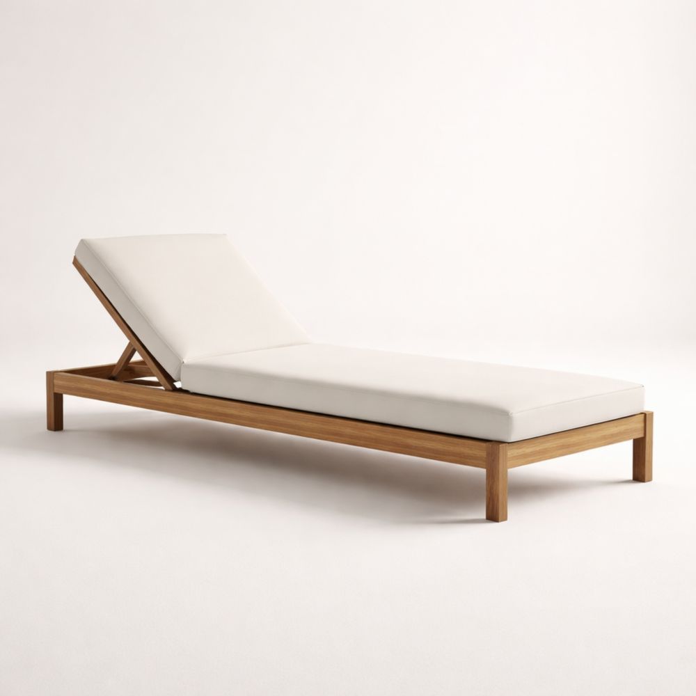 Lit de jardin inclinable en teck et coussin blanc