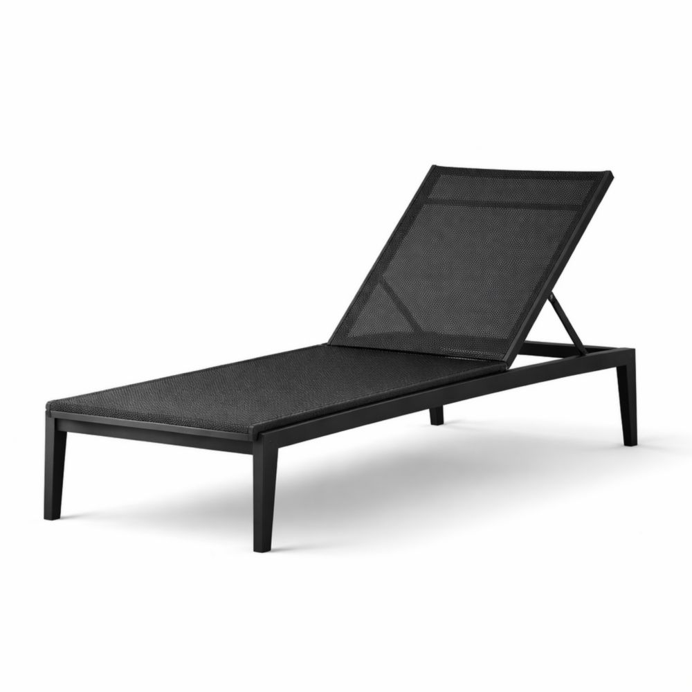 Chaise Longue de Jardin Aluminium Noir Textilène Réglable