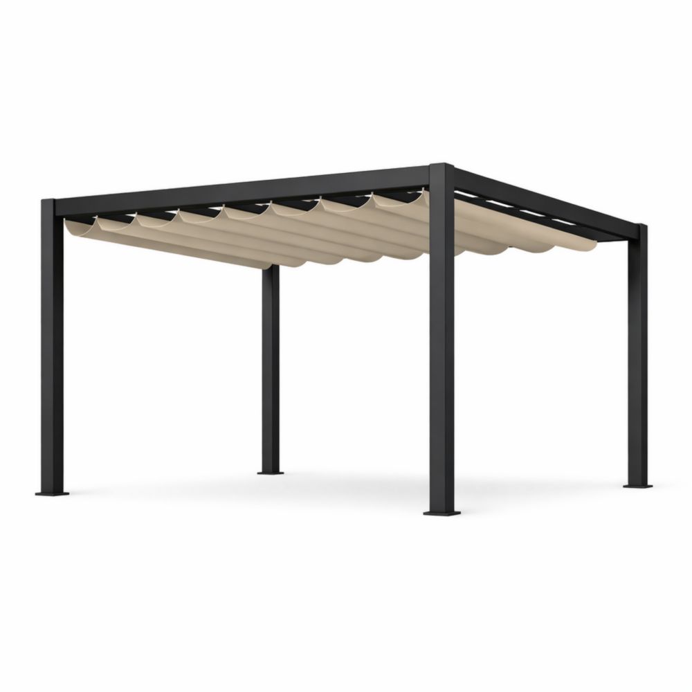 Pergola en Aluminium Noir avec Toit en Polyester Beige 300x400 cm