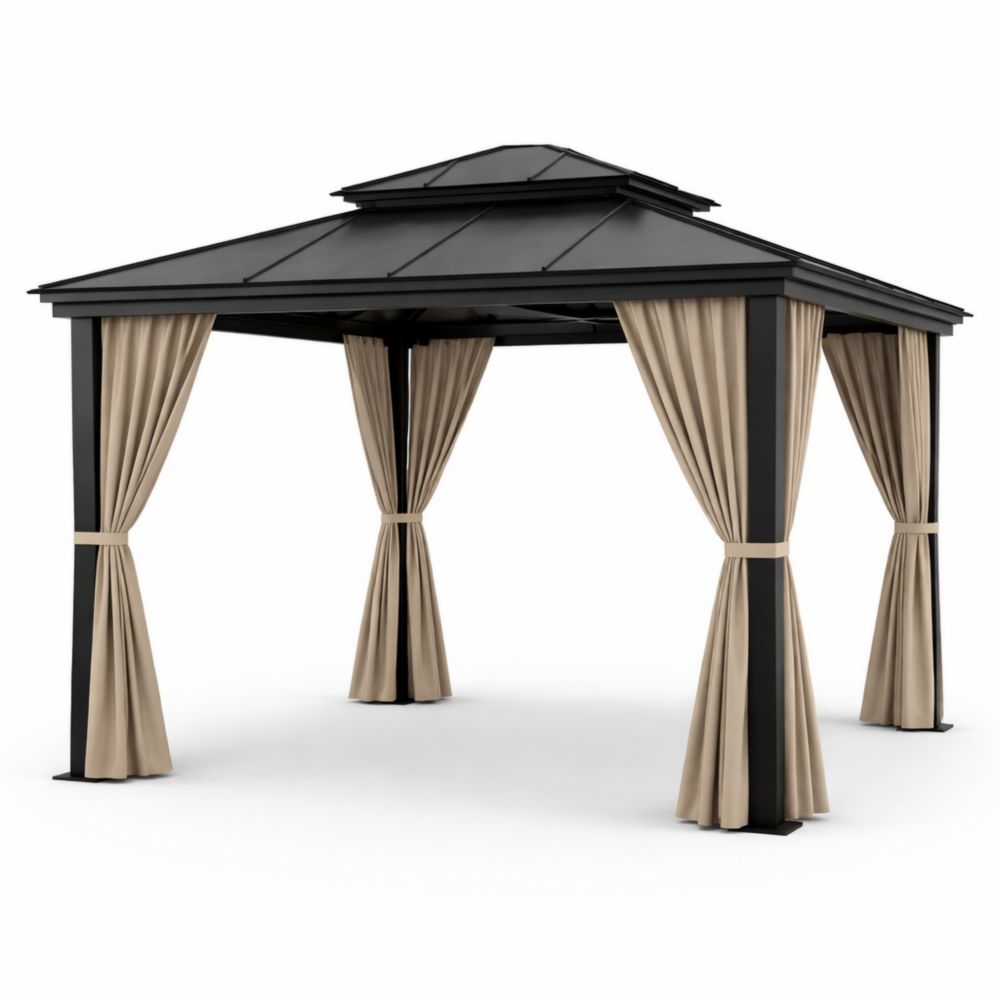 Tonnelle de Jardin en Aluminium Noir et Polyester Taupe 400x300 cm