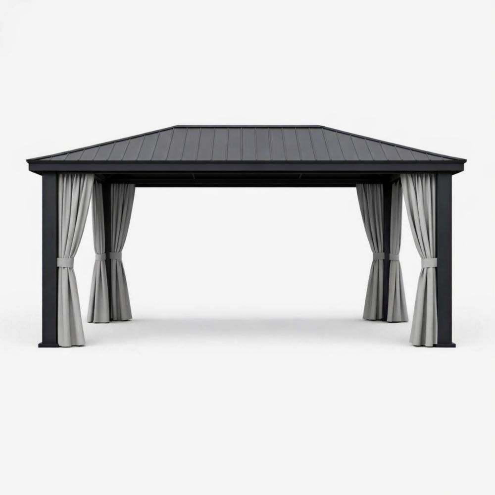 Pavillon de jardin en aluminium Anthracite 400x300 cm avec toit en métal et rideaux en polyester
