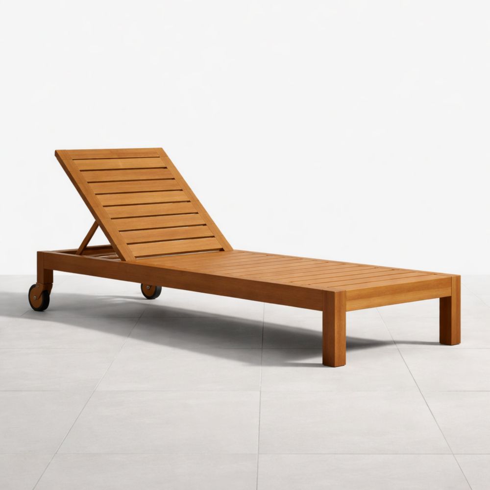 Chaise Longue Réglable en Bois d'Acacia 200cm x 70cm x 35cm