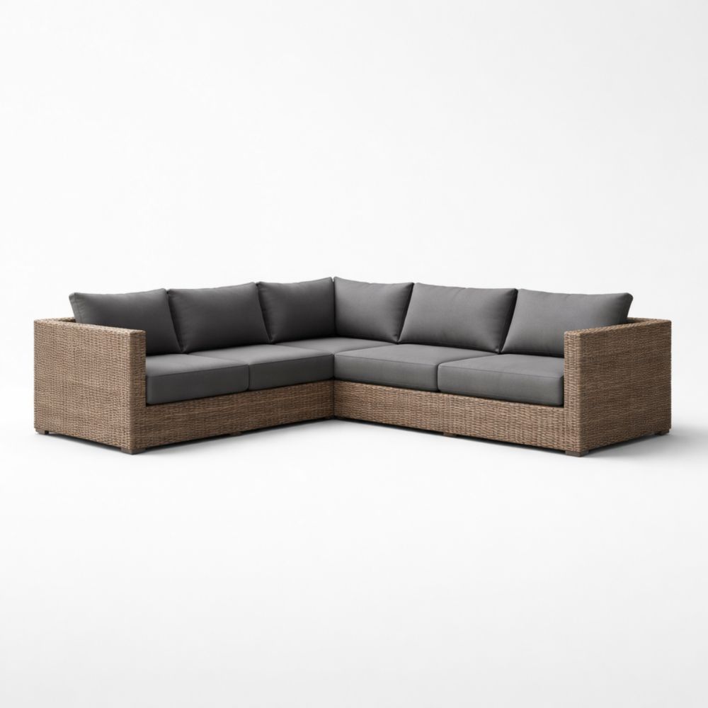 Canapé d'angle extérieur en résine tressée brun et gris