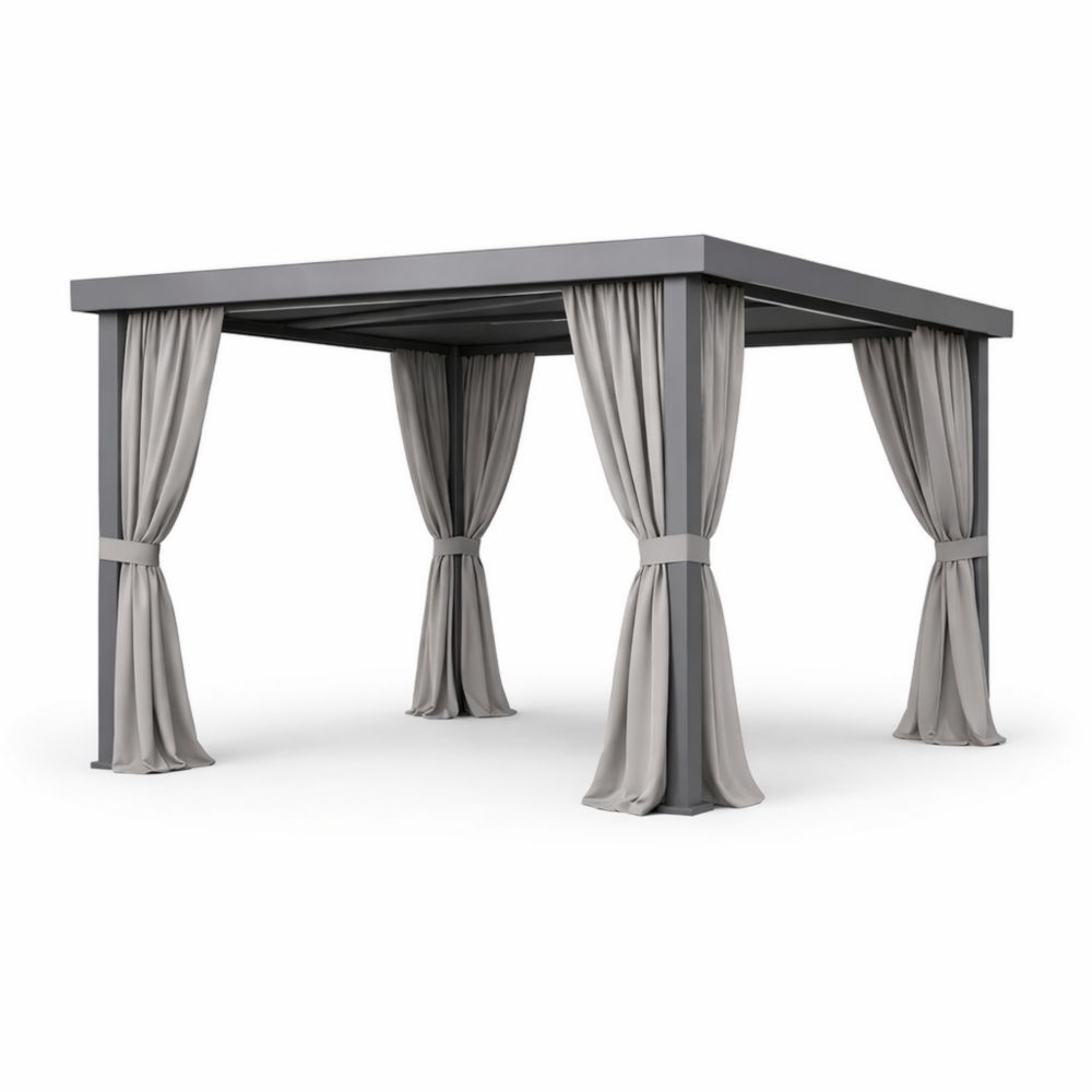 Pavillon de Jardin Aluminium Gris avec Rideaux en Polyester