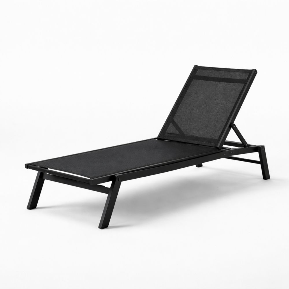 Chaise Longue Réglable en Aluminium et Textilène Noir 200x65x30 cm